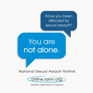 Banner for National Sexual Assault Hotline at online.rainn.org